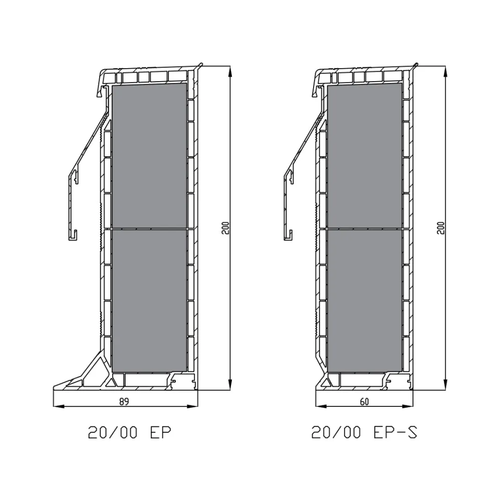Stapelbare PVC-opstand 20/00 EP-S voor verhoging (20cm) lichtkoepel of platdakraam met 4 inserts 0600 x 0900 mm